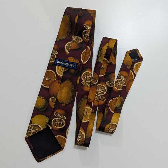 Yves Saint Laurent Vintage Silk Tie Orange Citrus Pattern - Picture 2 of 9